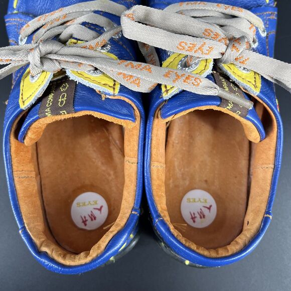 TMA Eyes Time Blue Leather Lace Up Sneakers Women’s 7 Yellow Stitching Shoes - Picture 7 of 16